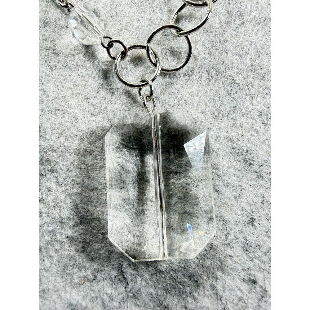 Y2K Silver Tone Clear Lucite Pendant Necklace Earrings Set Asymmetrical - Picture 5 of 7